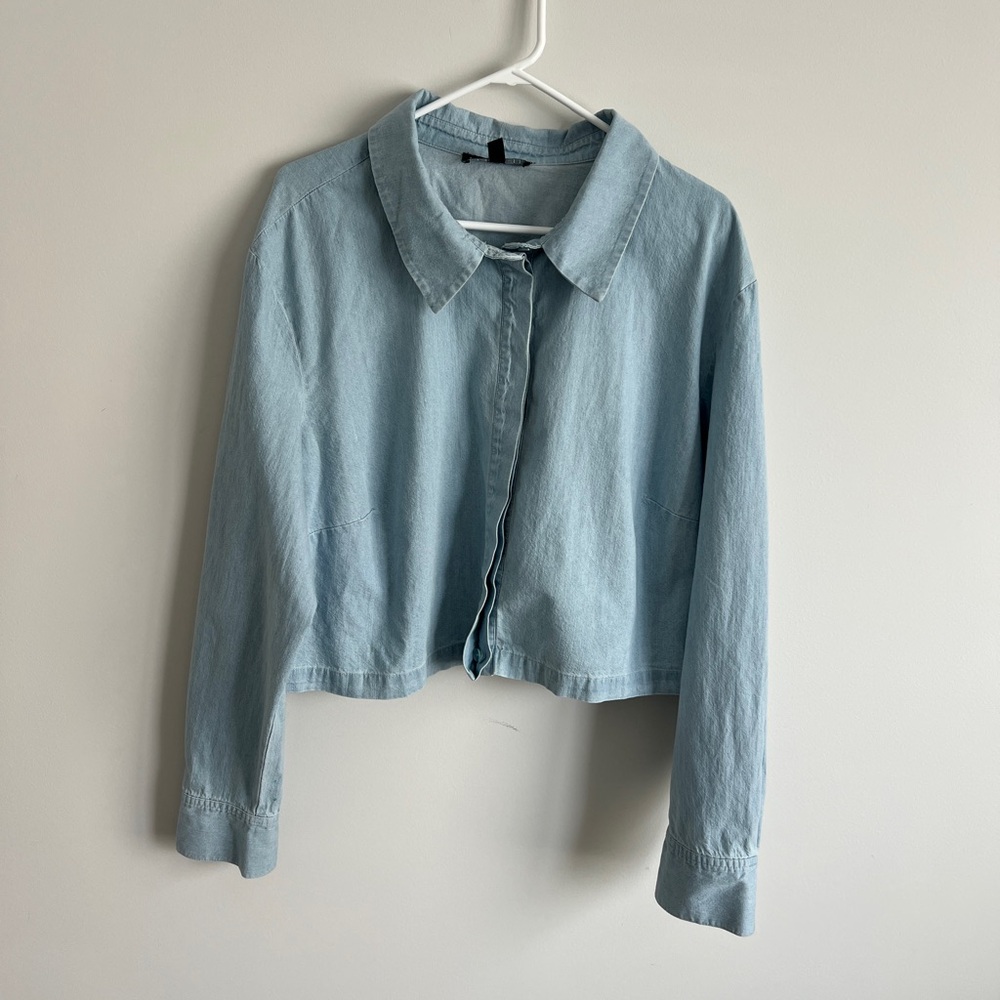 Eloquii Size 22 Plus Size Chambray Denim Cotton Boxy Cropped Jacket